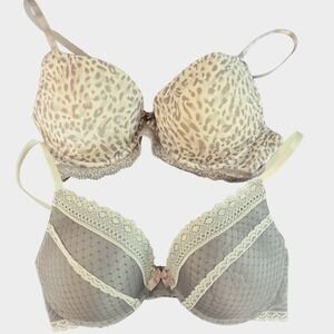 Marilyn Monroe Intimates 2 Pack Bras 38C Lace Leopard Purple Gray 4019-49